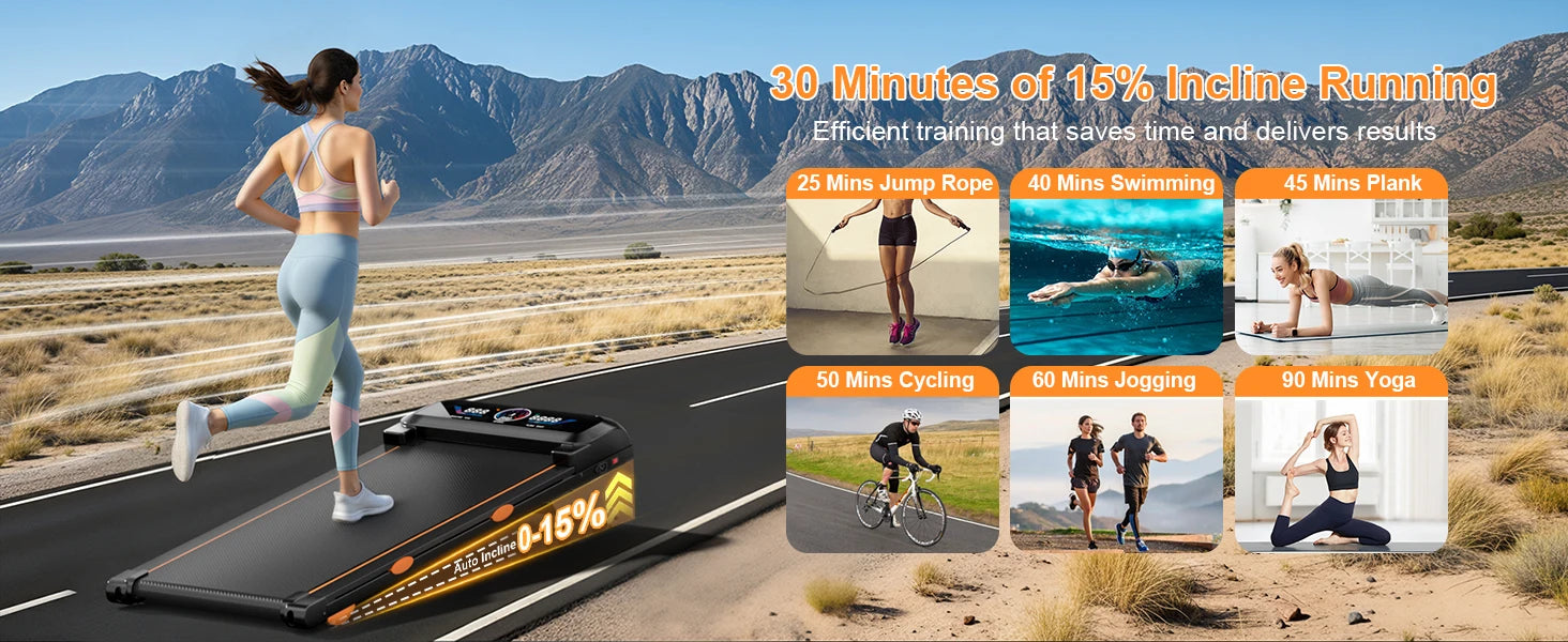 3.5HP Walking Pad Treadmill with 17 Percent Auto Incline, 12 Levels, 450 lb Capacity, RGB UI Screen, 3‑in‑1 Under‑Desk Auto‑Incline Treadmill