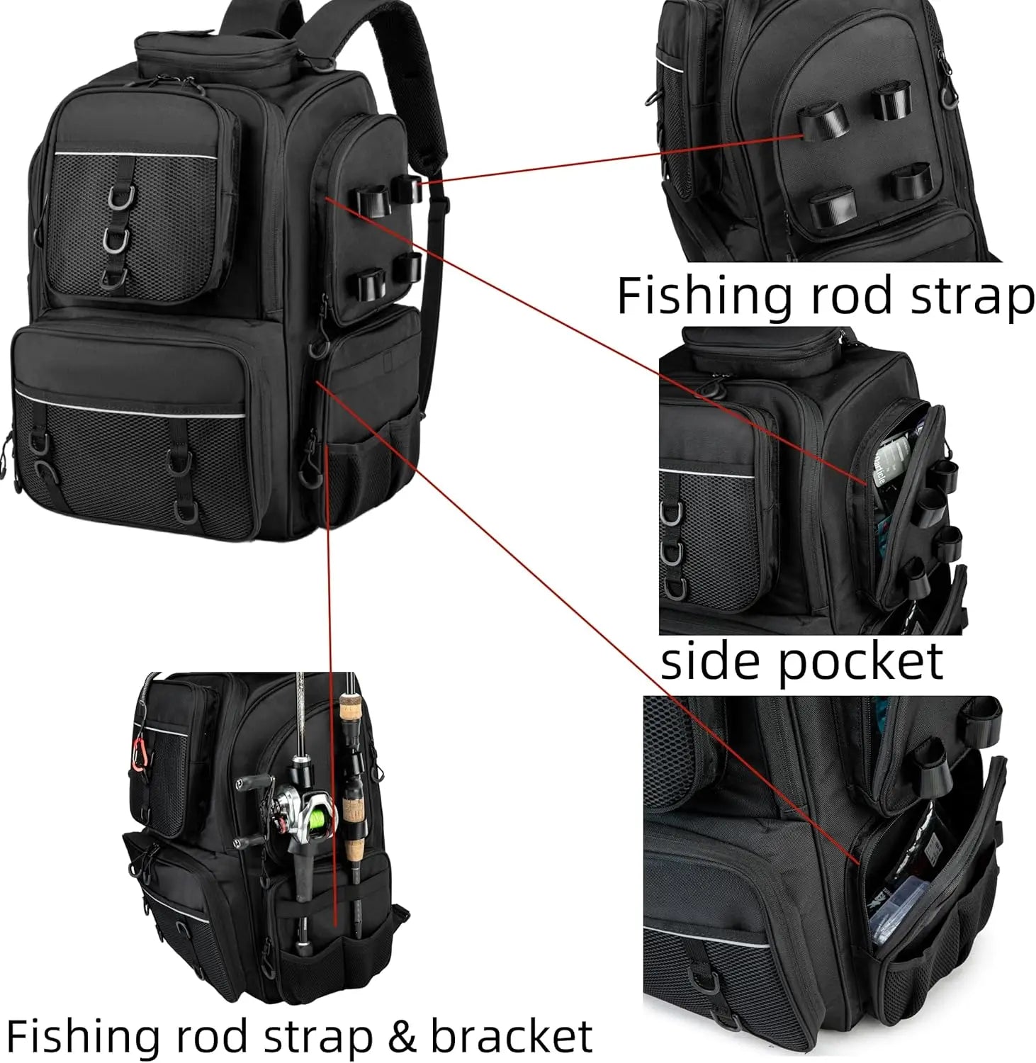 Fishing Backpack Tackle Bag with Tackle Boxes Large Strong Material Fishing Storage Pack