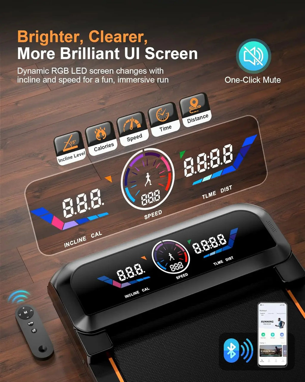 3.5HP Walking Pad Treadmill with 17 Percent Auto Incline, 12 Levels, 450 lb Capacity, RGB UI Screen, 3‑in‑1 Under‑Desk Auto‑Incline Treadmill