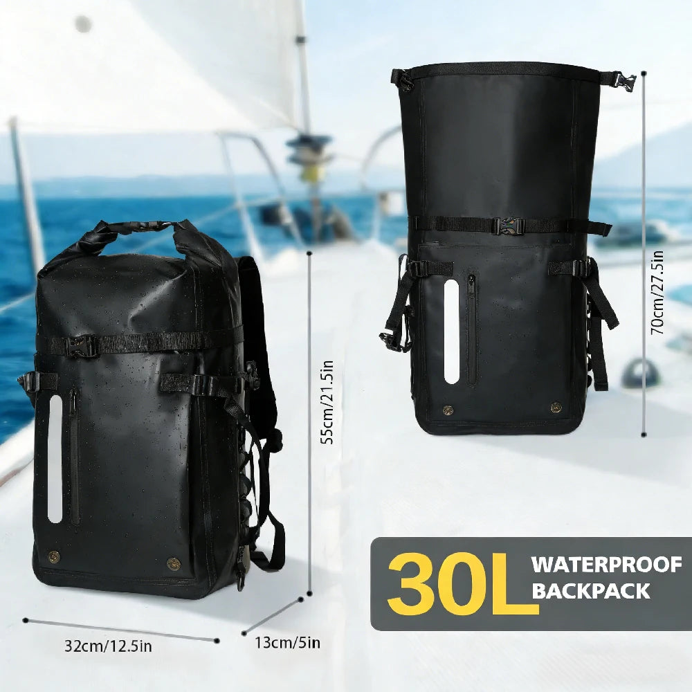 Waterproof Backpack Floating Dry Bag 30L Cushioned Back Hip Strap for Hiking Camping Kayaking Travel Diving Rafting