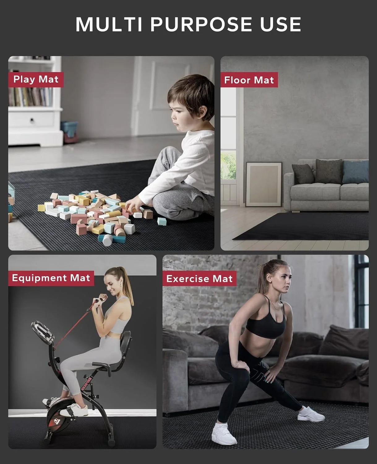 Large Home Gym Mat, 8mm Thick High Density PVC Non Slip, Shock Absorbing Fitness Flooring with Bands and Bag