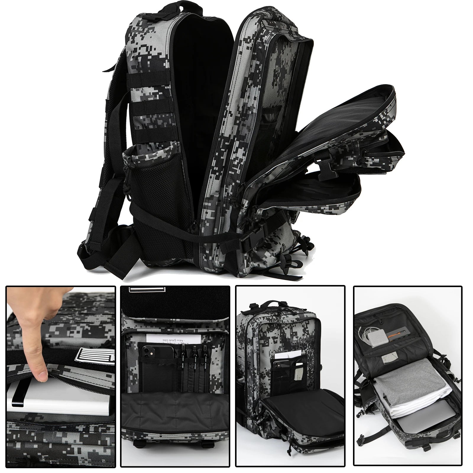 45L Tactical Backpack Survival Bag Hunting MOLLE Backpack Gym Men EDC Outdoor Hiking Rucksack with Bottle Holder