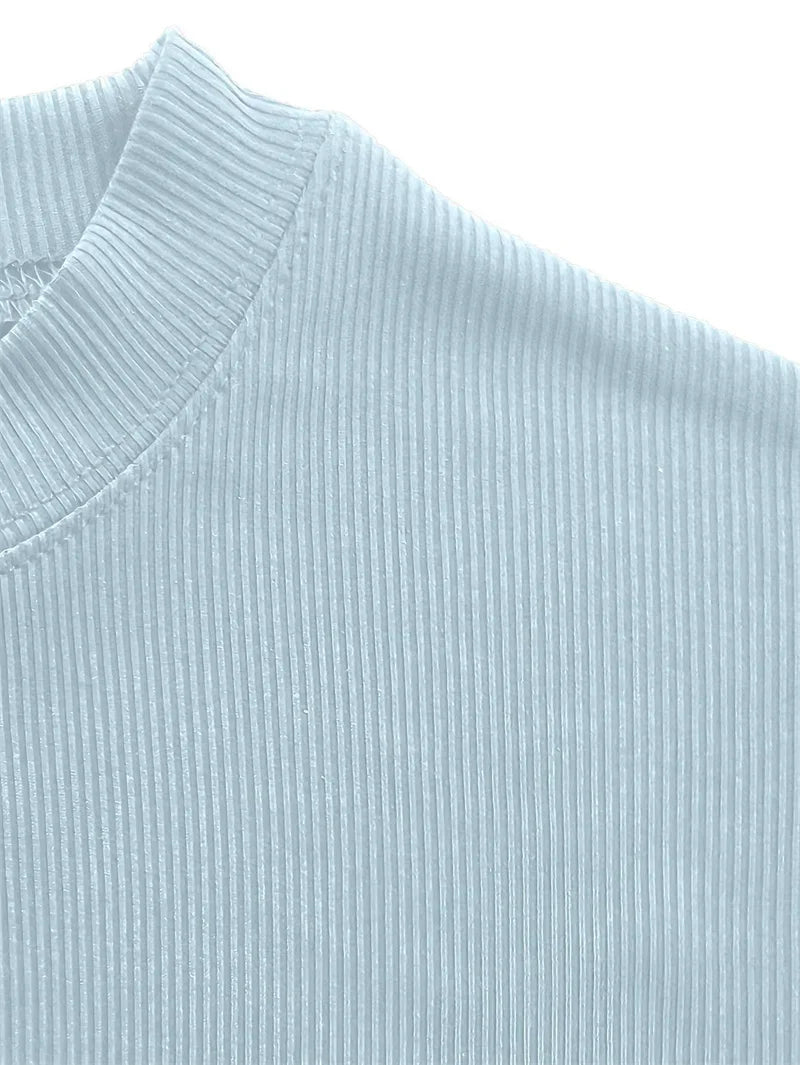 Mens Small High Collar Stripe T Shirt Short Sleeve Fitness Top Casual Sport T Shirt