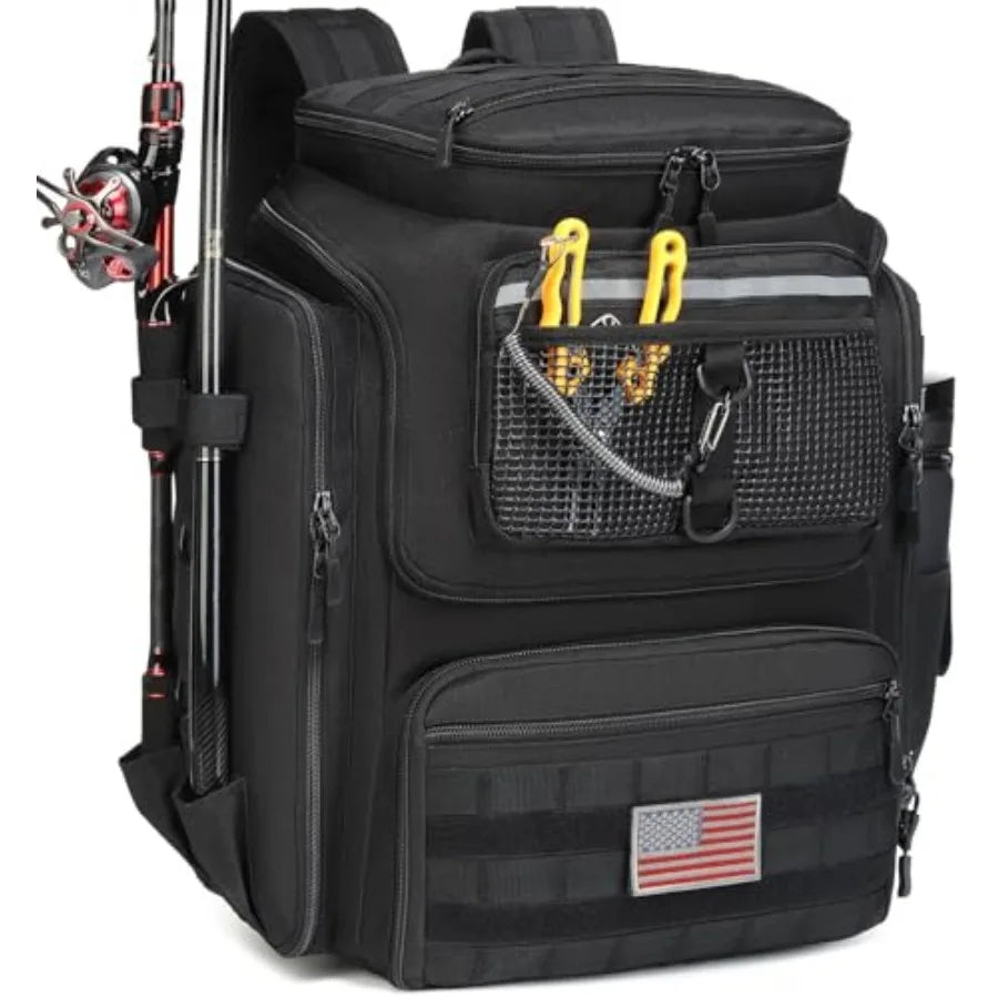 Fishing Backpack 45L Water Resistant Gear Bag with Rod Holders and Large Capacity for Travel and Outdoor Use