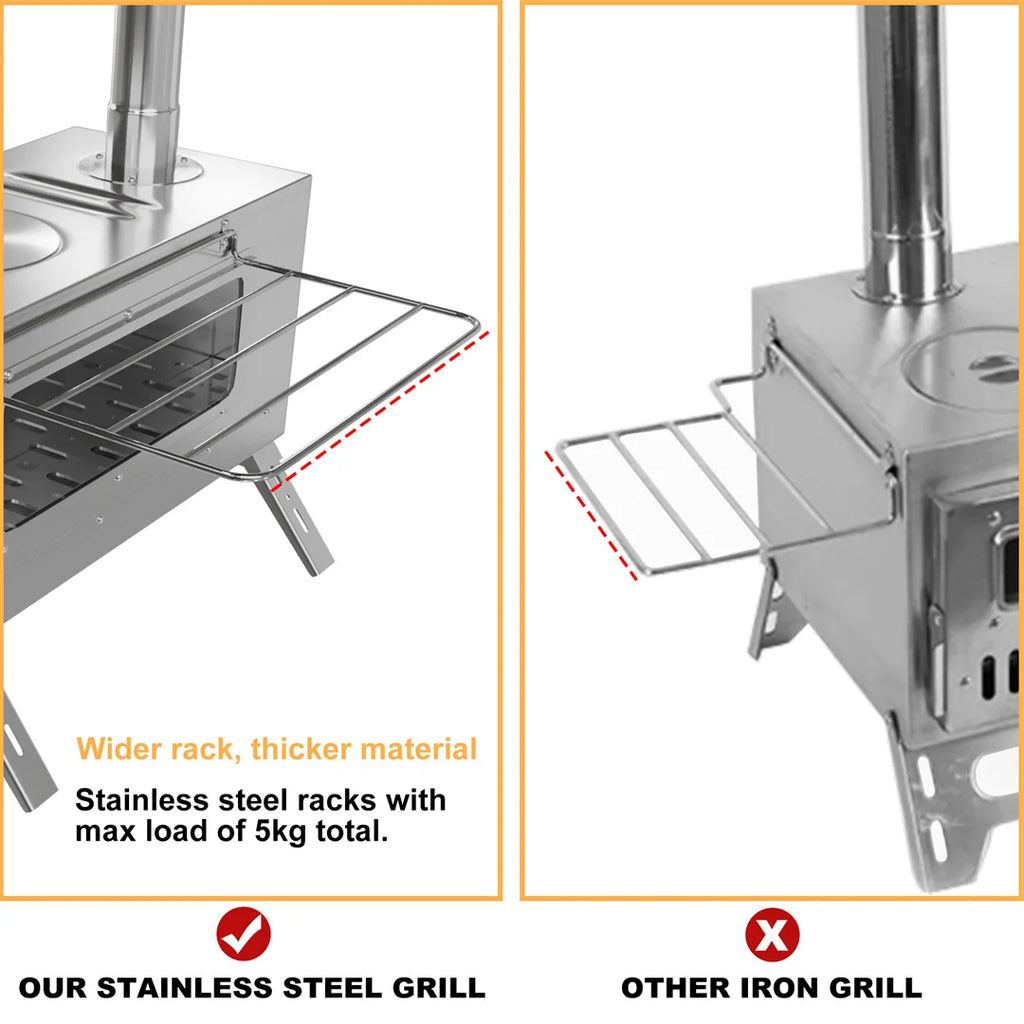 Hot Tent Stove, Wood Burning Stove, Portable Wood Stove with 6 Stainless Steel Chimney Pipes for Outdoor Heating and Cooking