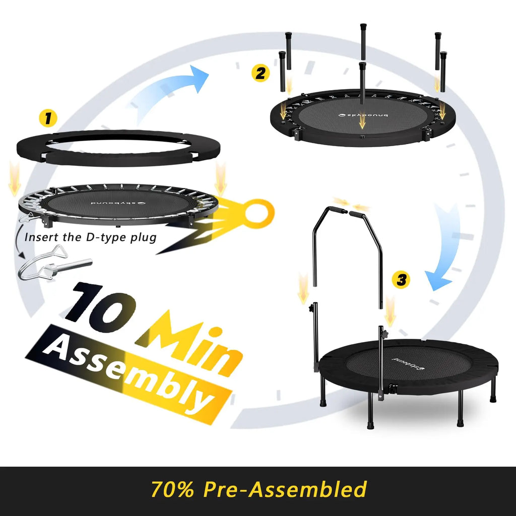 Rebounder Trampoline for Adults 40in Foldable Mini Fitness Trampoline with Adjustable U Bar Handle and 350lb Capacity