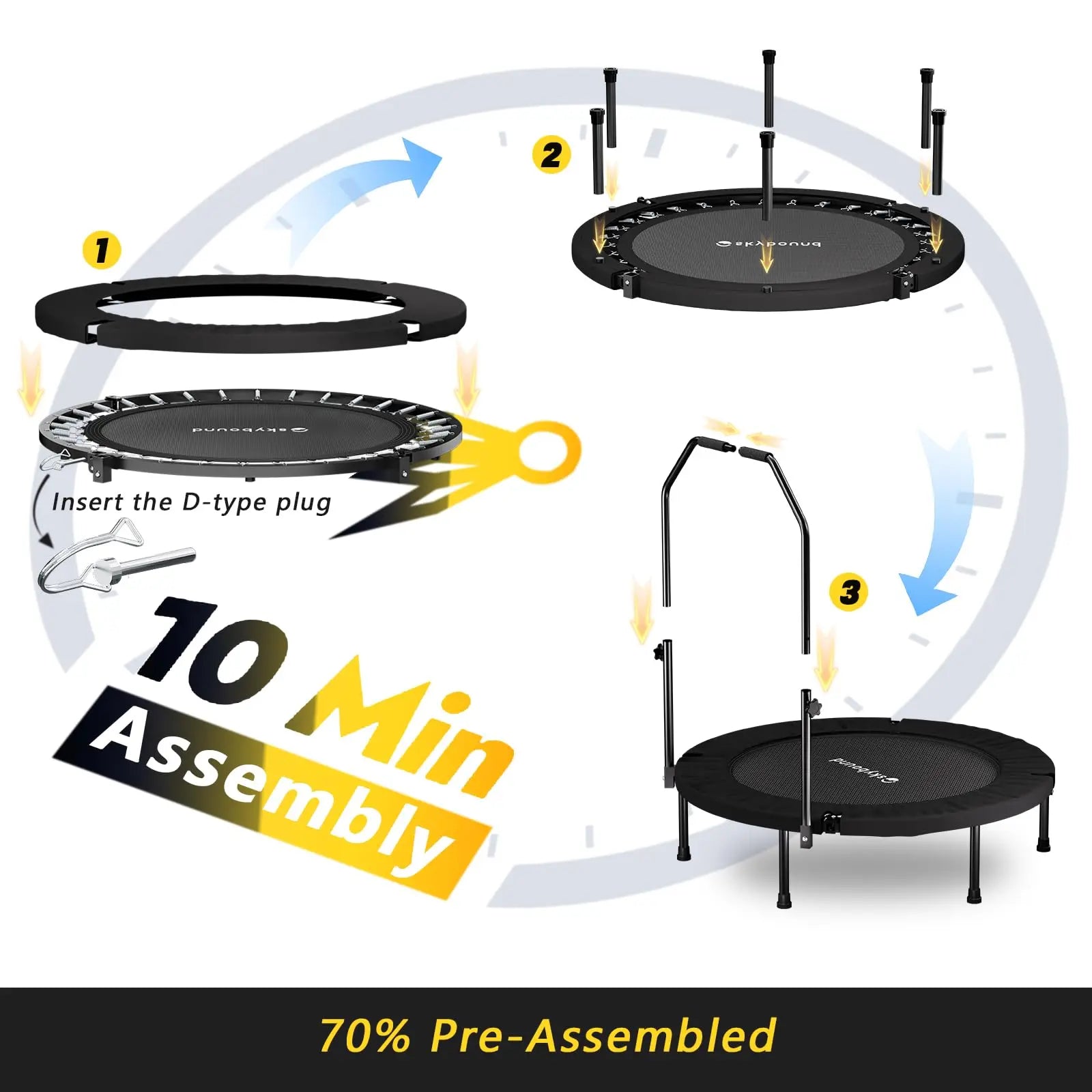 Rebounder Trampoline for Adults 40in Foldable Mini Fitness Trampoline with Adjustable U Bar Handle and 350lb Capacity