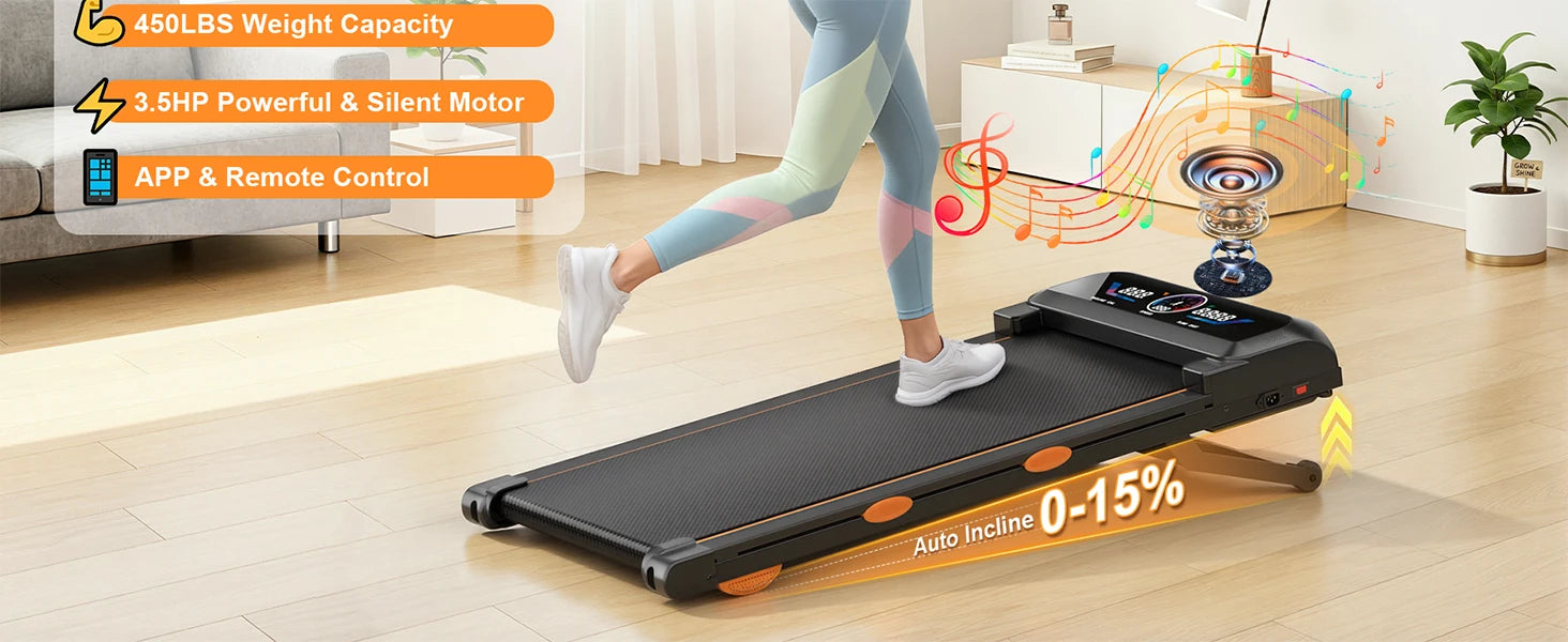 3.5HP Walking Pad Treadmill with 17 Percent Auto Incline, 12 Levels, 450 lb Capacity, RGB UI Screen, 3‑in‑1 Under‑Desk Auto‑Incline Treadmill