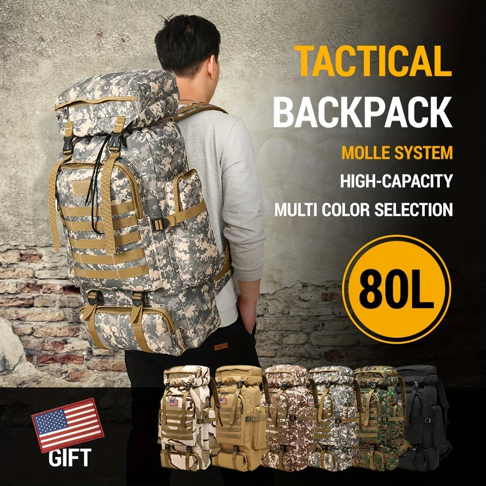 Men’s Backpack for Mountain Climbing Heavy Duty Double‑Shoulder Travel Bag with Removable National Flag Patch Accessory