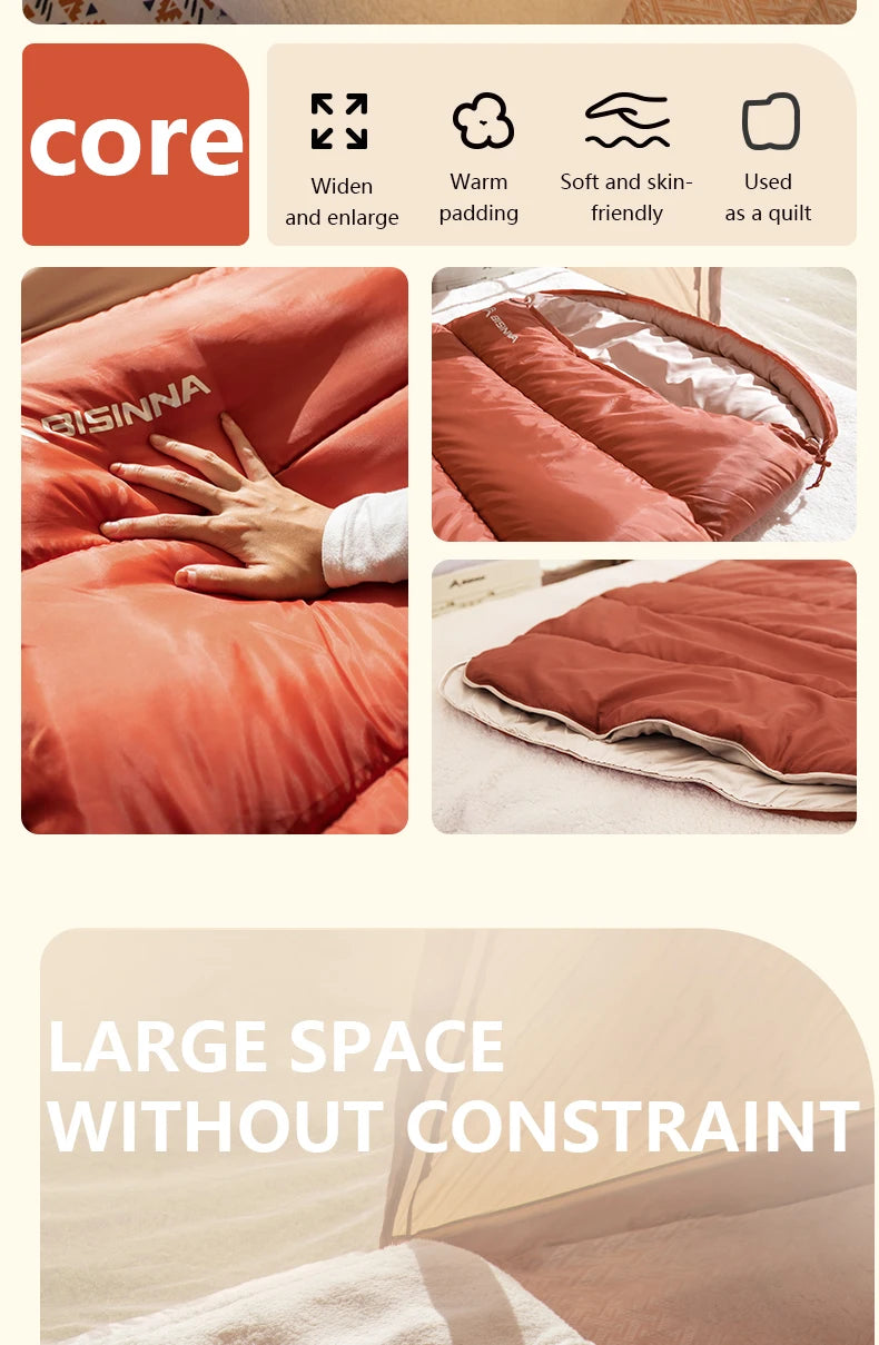 Large Camping Sleeping Bag Lightweight 3 Season Loose Widen Bag Long Size for Adult Rest Hiking Fishing