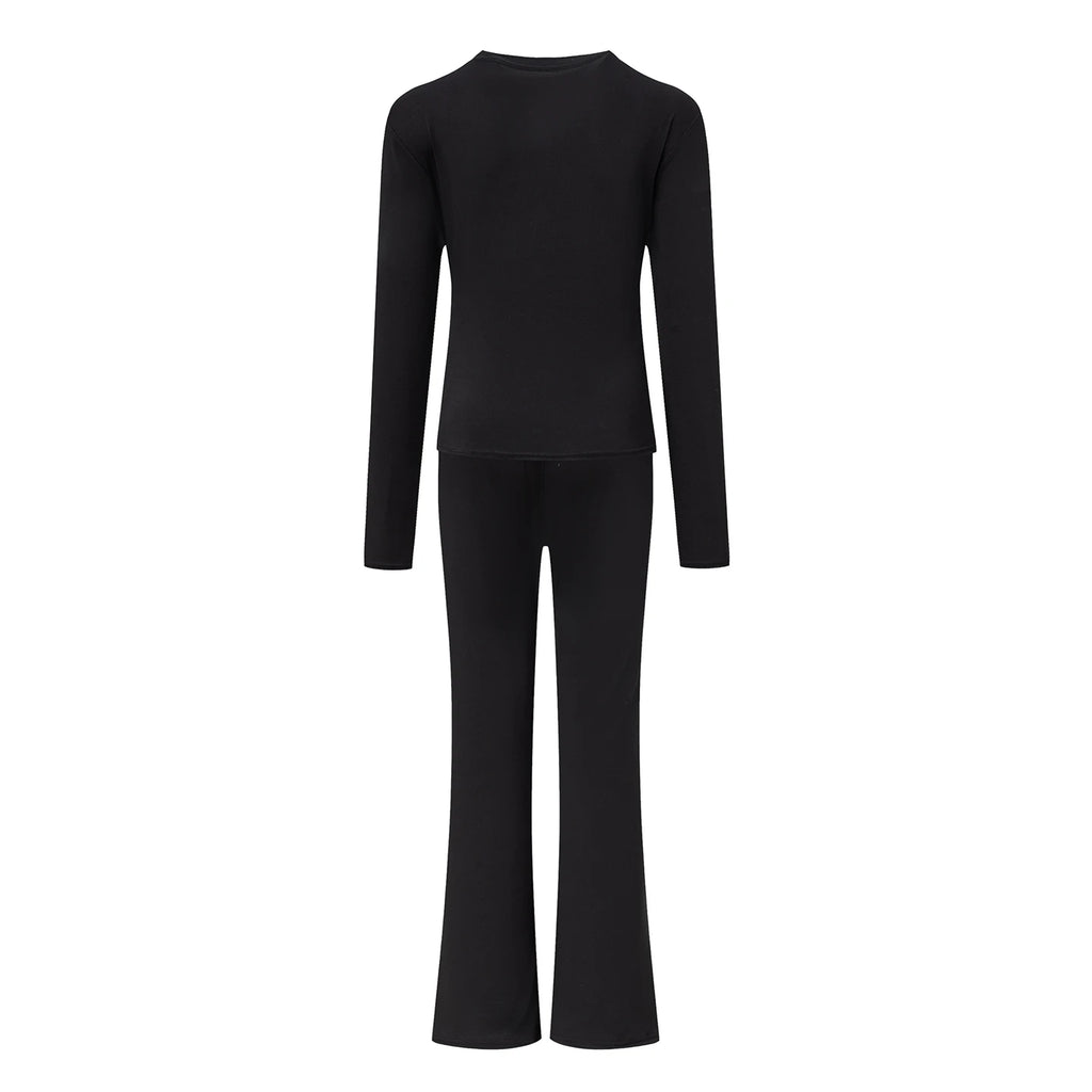 Autumn New Round Neck Short Fit Long Sleeve T Shirt Mildly Spicy Pants Casual Sports Yoga Two Piece Set Women’s Fashion