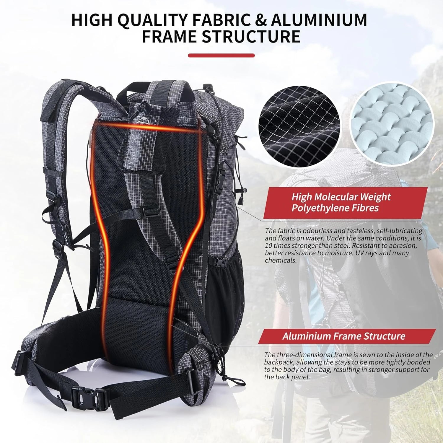 Naturehike Rock Outdoor Bags 40L/60L/60+5L Travel Backpacks Large Capacity Camping Hiking Pack with Rain Cover