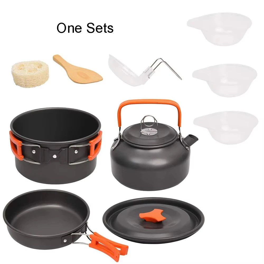 Outdoor Camping Cookware Set Aluminum Alloy Non Stick Pot Nested Pack Convenient to Carry