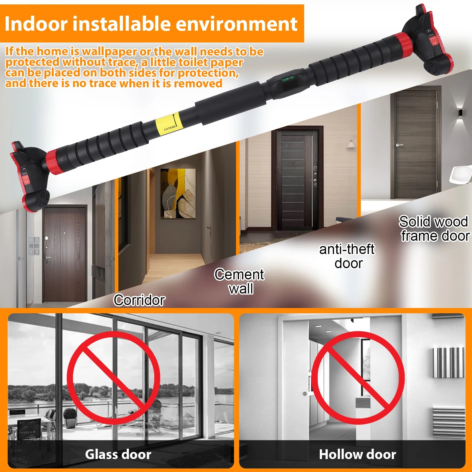 Pull Up Bar for Doorway Chin Up Bar with No Screws Wall Mount Non Slip Adjustable Pull Up Bar