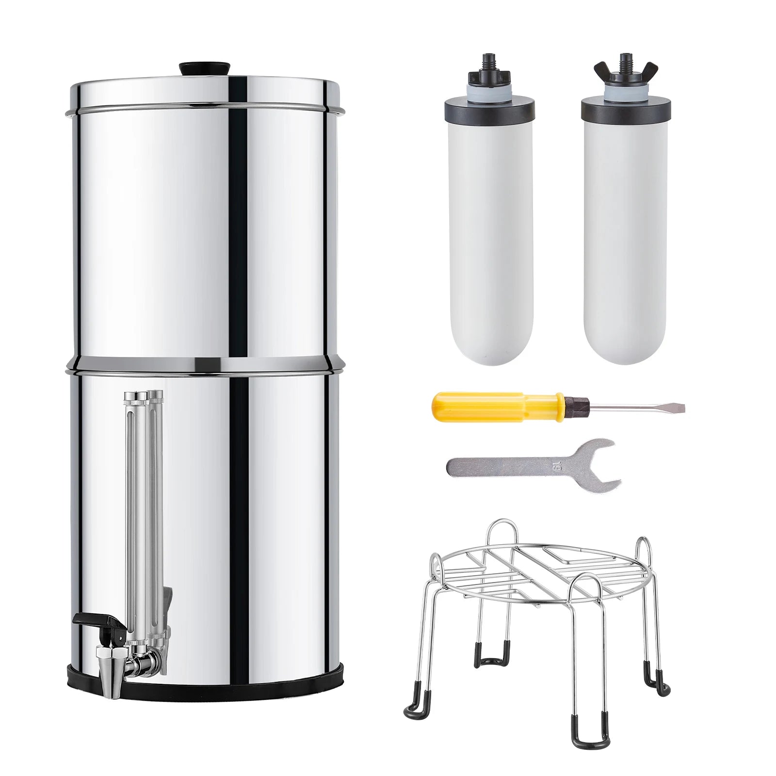 Gravity‑Fed Water Filter System 2.25G 304 Stainless Steel Countertop Water Filtration System with 2 Carbon Filters