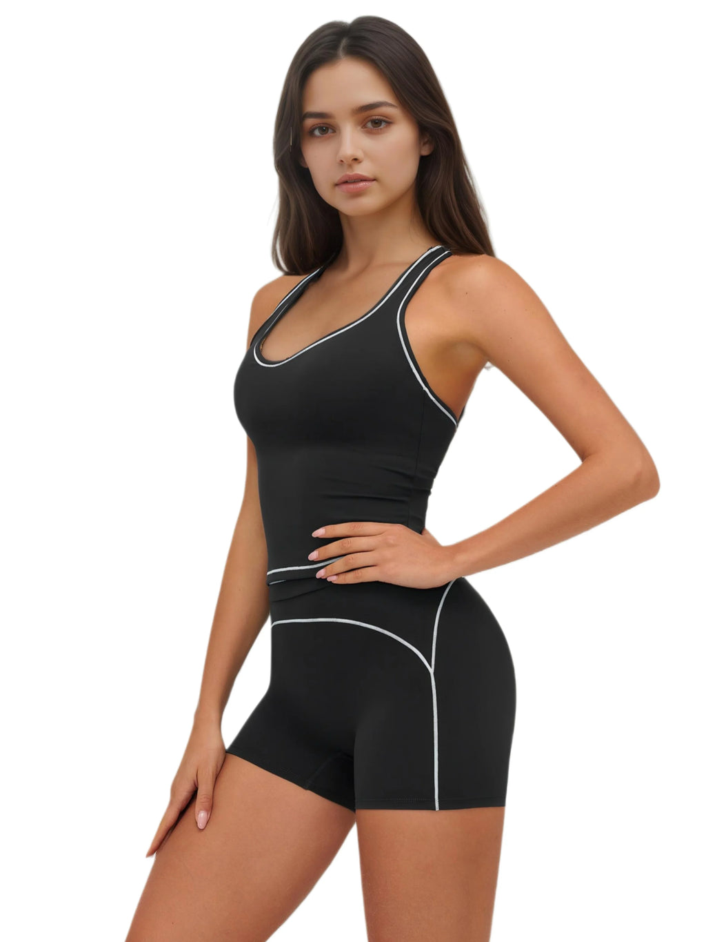 2‑Piece Yoga Set Racing Vest and Shorts with Removable Pads and 4‑Way Stretch Fitness Fabric