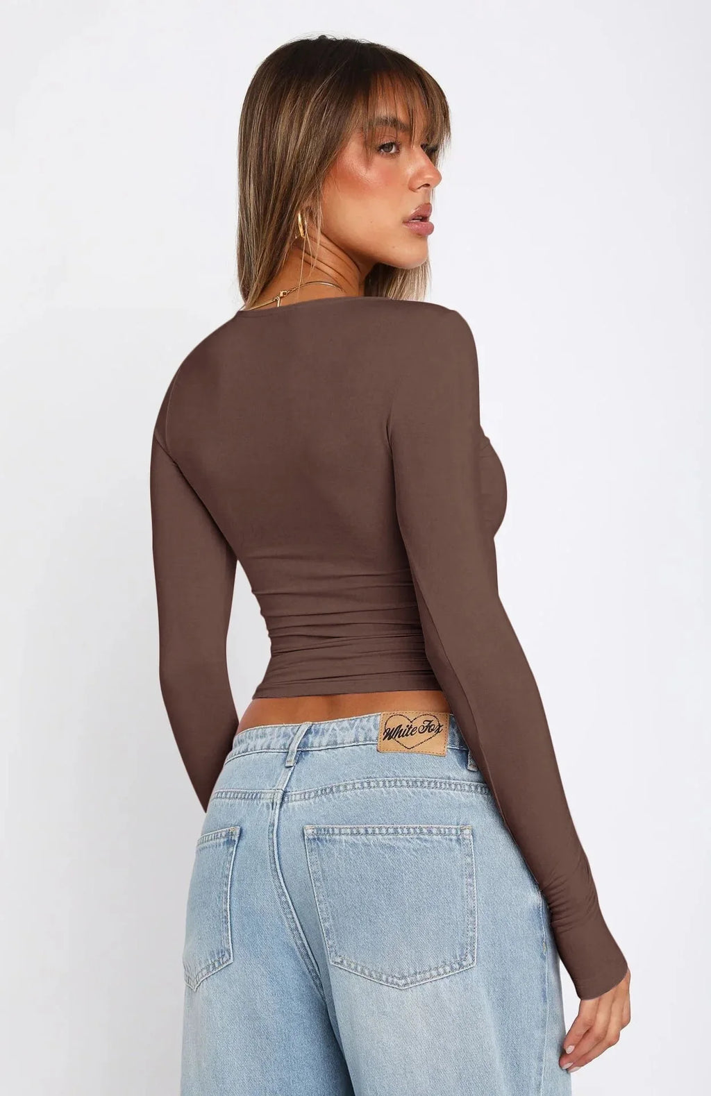 Womens Casual Sports Long Sleeve T Shirt Slim Fit Solid Color Top for Spring and Autumn