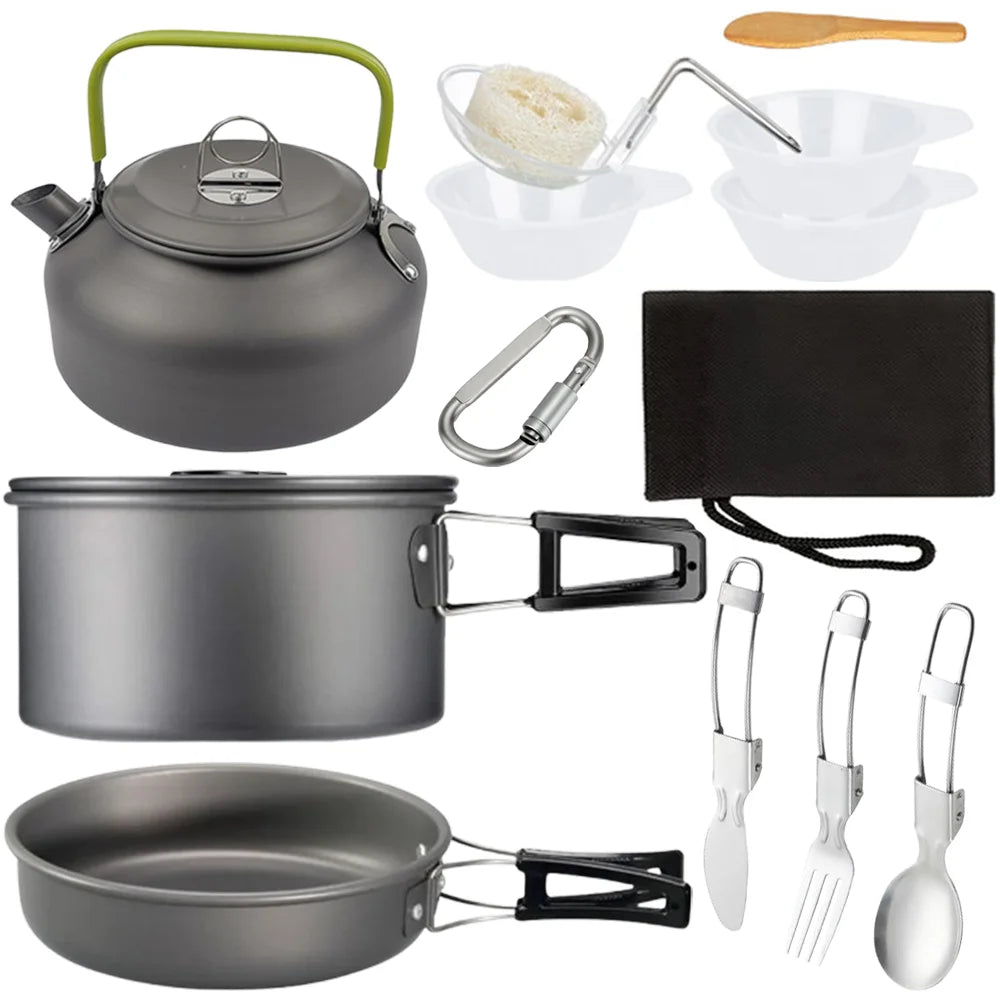 Outdoor Camping Cookware Set Aluminum Alloy Non Stick Pot Nested Pack Convenient to Carry