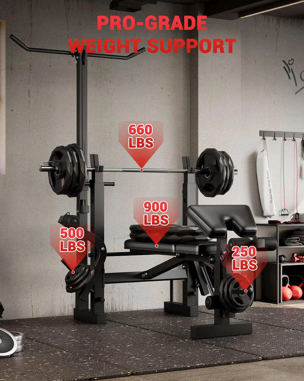 Adjustable 4 in 1 Weight Bench Set with Leg Developer Barbell Rack Butterfly Arm Preacher Foldable Workout Bench for Home Gym