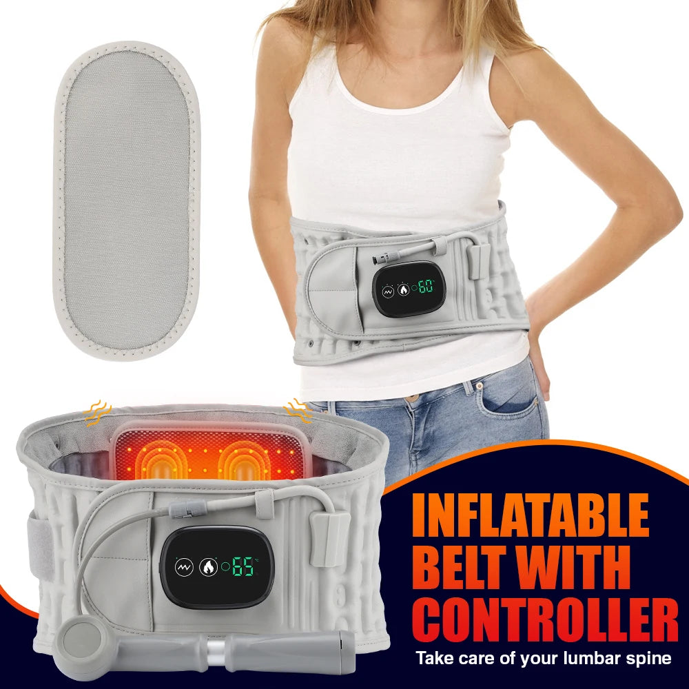 Inflatable Heating Massage Waist Belt Red Light Therapy Lumbar Support with Air Traction 5000mAh Rechargeable Design