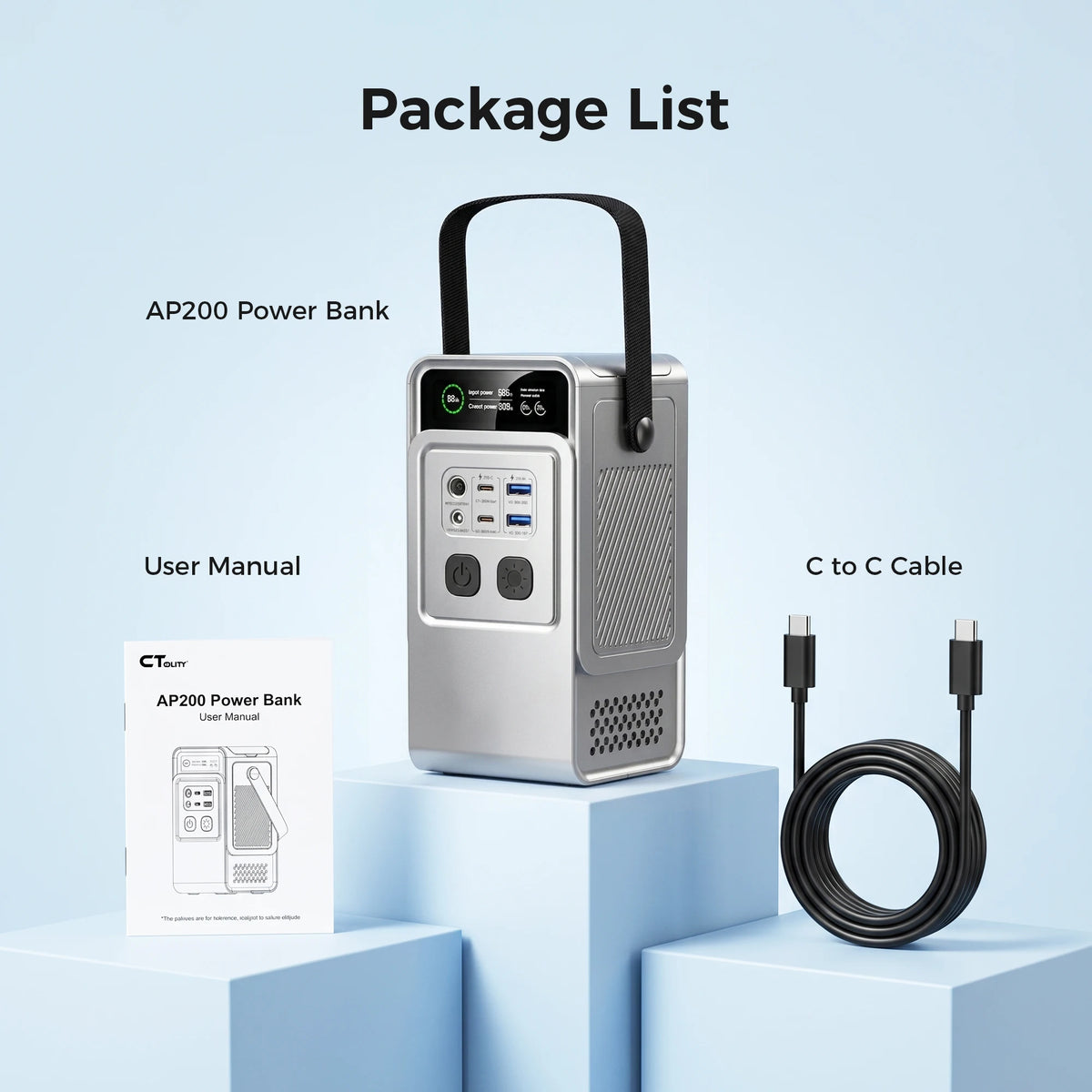 CTOLITY AP200 Portable Power Station 200W 192Wh 60000mAh LiFePO4 Energy Storage with Solar Charging Capability