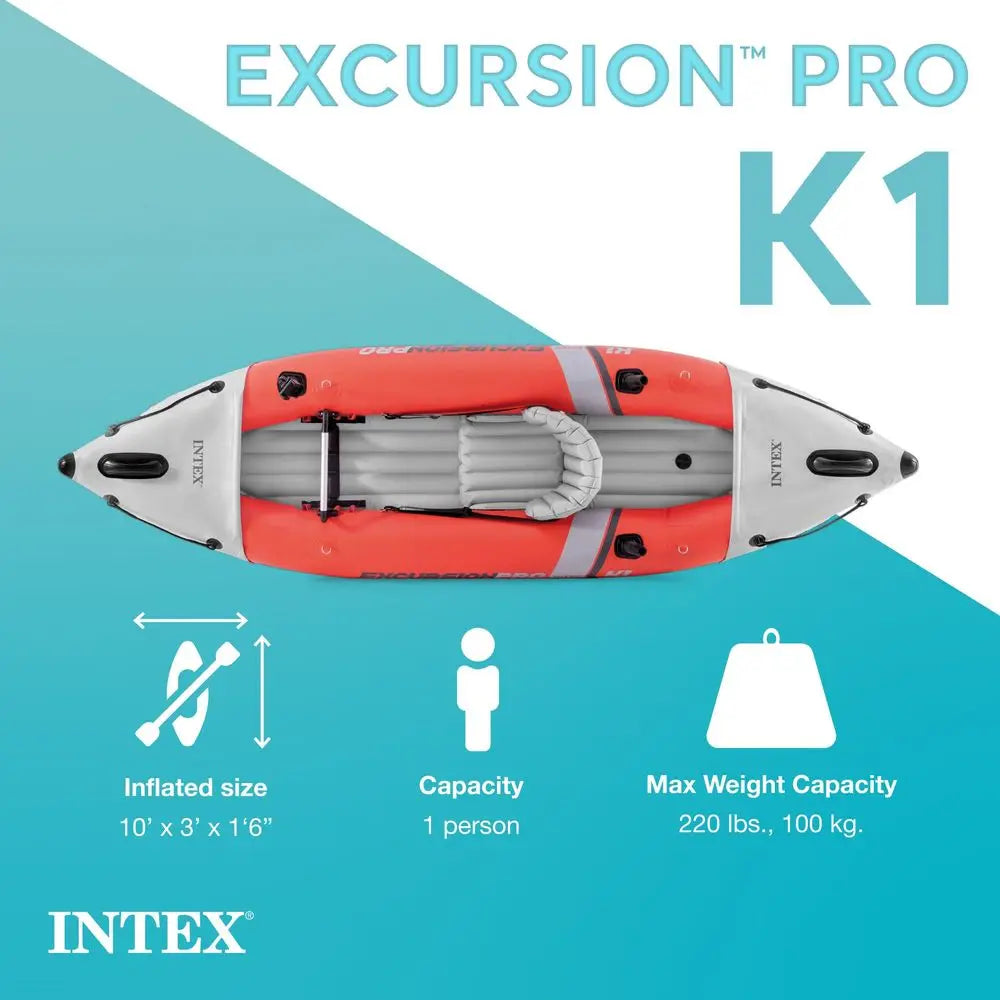Excursion Pro K1 Inflatable Kayak Set Includes Deluxe 86in Kayak Paddles and High‑Output Pump Super‑Tough PVC