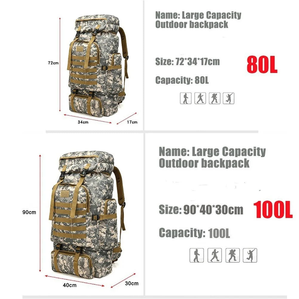 80L 100L Mountaineering Bag Climb Bag Tactical Backpack Large Outdoor Hiking Camping Travel Backpack