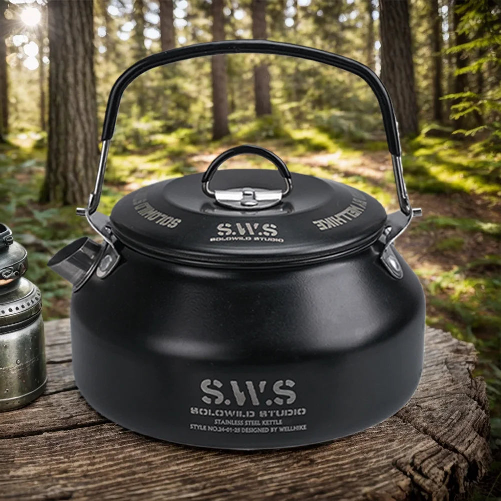 0.8L Portable Hiking Kettle 304 Stainless Steel Ultralight Coffee Kettle for Outdoor Camping and Travel