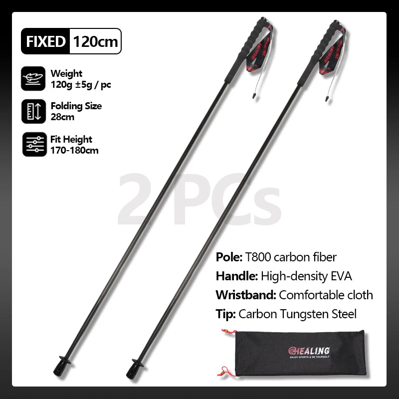 2PC Carbon Fiber Trekking Poles 115g Ultra Light Foldable Hiking and Camping Walking Canes for Travel Outdoor Gear