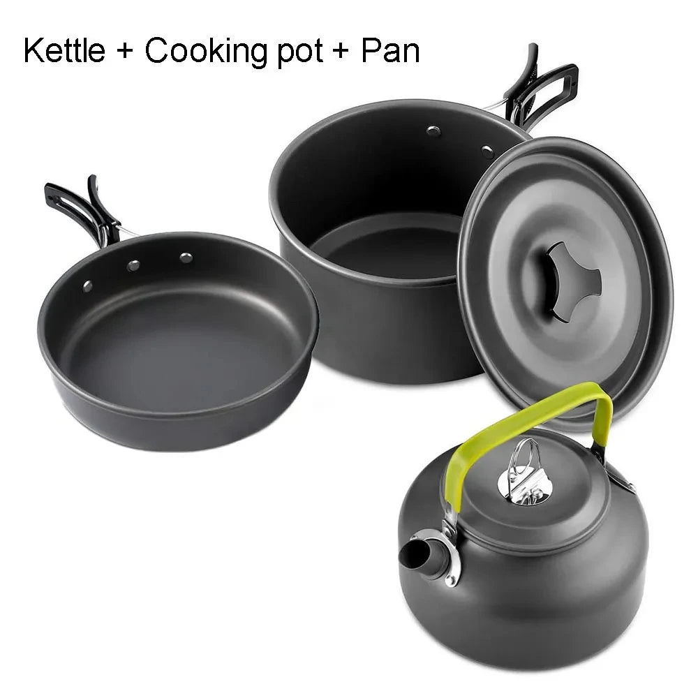 Outdoor Camping Cookware Set Aluminum Alloy Non Stick Pot Nested Pack Convenient to Carry