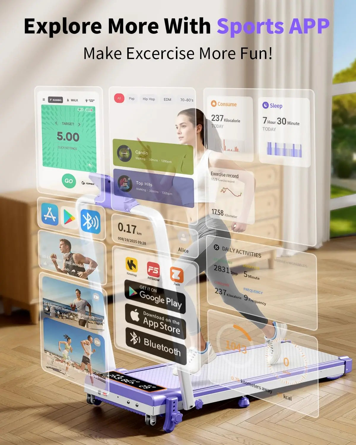 Folding Walking Pad with 15 Percent Incline, RGB Lighting, Dual‑Screen Display, 3.5HP Home Treadmill with 350 lb Capacity and Smart App Integration