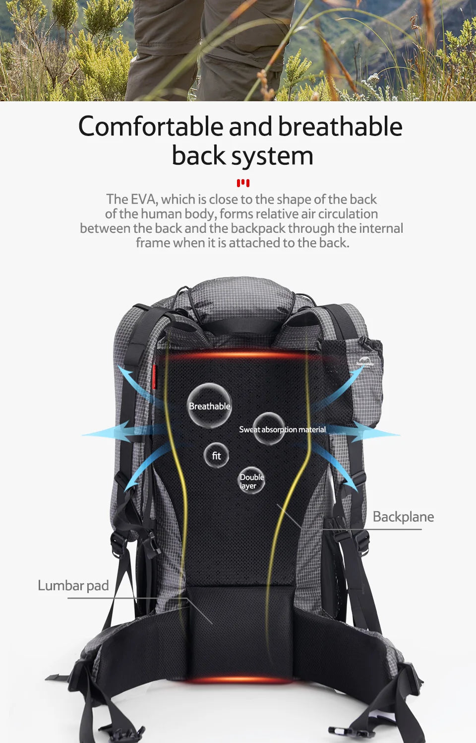 Outdoor Mountain Backpack 60+5L Waterproof High Capacity Sports Climbing Hiking Travel Bag with Rain Cover