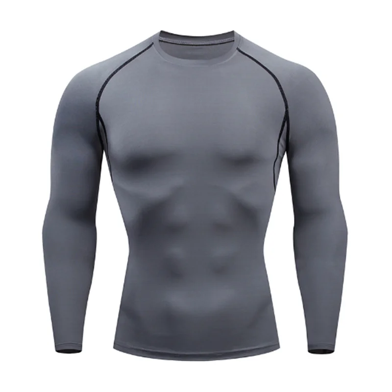 Mens Bodybuilding Sports T Shirt Quick Dry Long Sleeve Compression Top