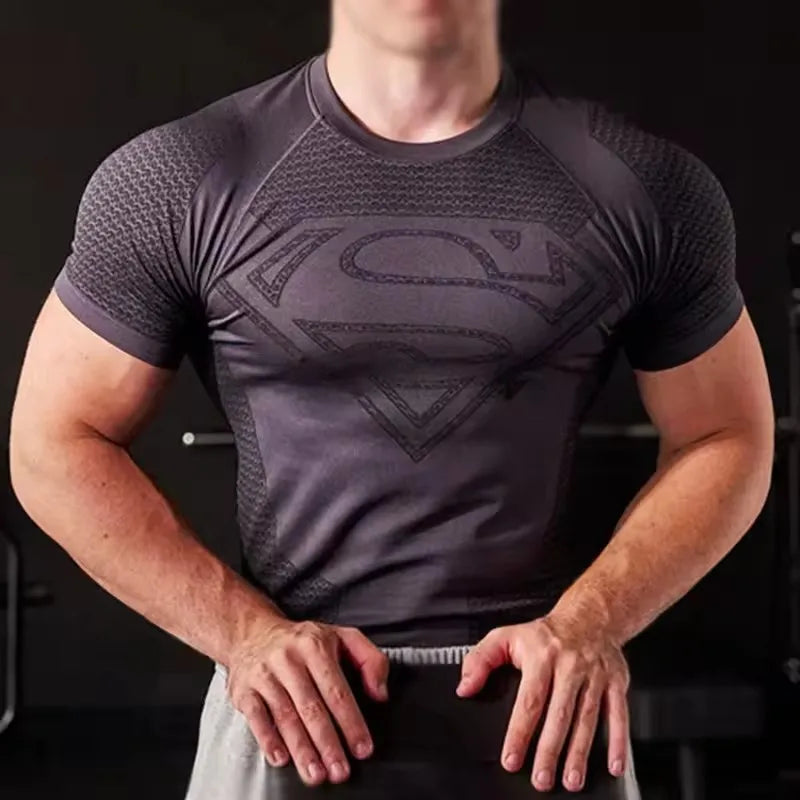 Mens High Elastic Quick Dry Sports T Shirt Tight Breathable Summer Gym Short Sleeve Top