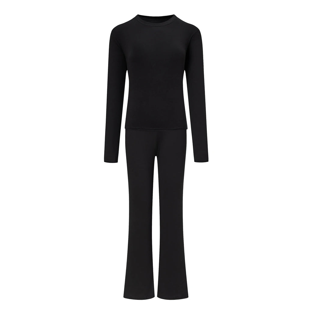 Autumn New Round Neck Short Fit Long Sleeve T Shirt Mildly Spicy Pants Casual Sports Yoga Two Piece Set Women’s Fashion