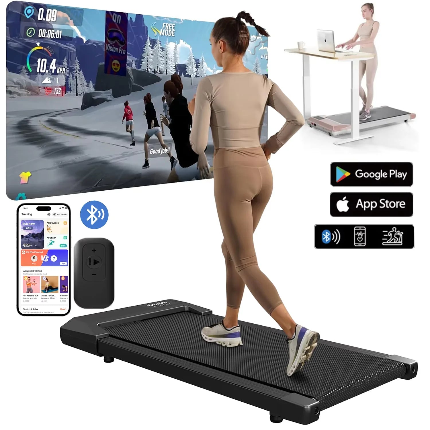 300lbs Treadmill for Home 2.5HP Walking Pad LCD Digital Data Display 2‑in‑1 Walking Running Fitness Exercise Machine