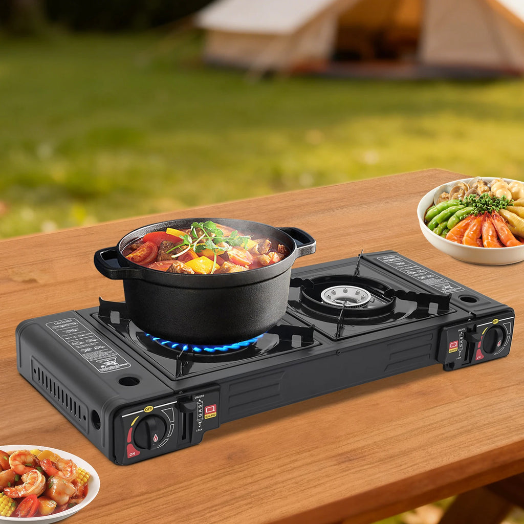 2‑Burner Portable Camping Stove 2500W Each Gas Grill Stove with Carry Case Butane/LPG Compatible