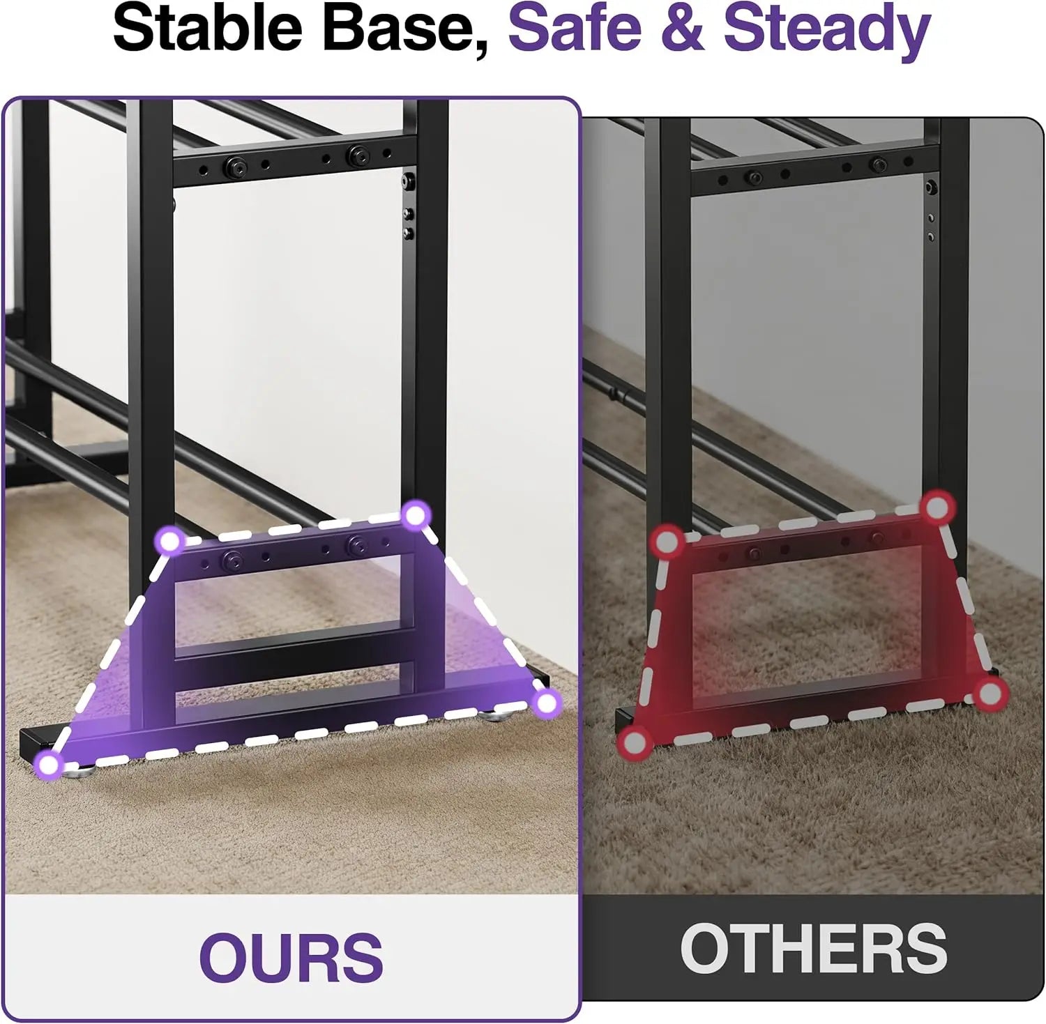3 Tier Adjustable Dumbbell Rack with Hooks, Extended Base Home Gym Storage, Holds 450lb, Space Saving Organizer