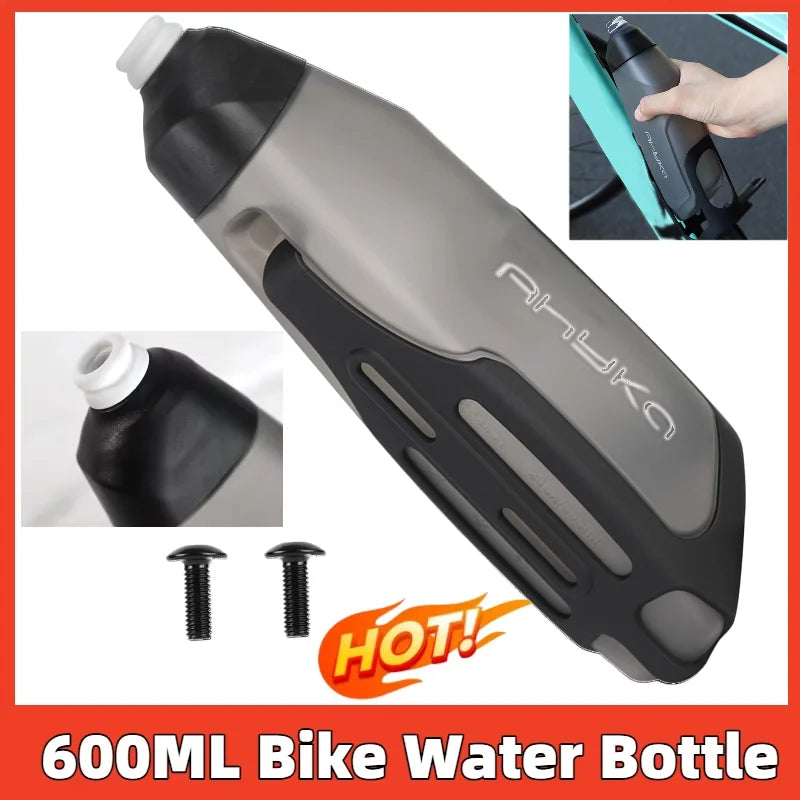 Bicycle Aerodynamic Water Bottle Bracket Set – 600ml Food‑Grade PP5 Soft Squeeze Bottle with Direct Jet Spout for Road Bike & MTB Sports
