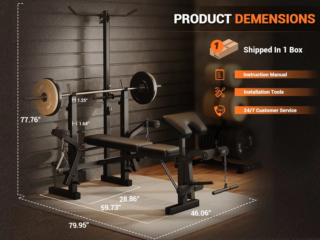 Adjustable 4 in 1 Weight Bench Set with Leg Developer Barbell Rack Butterfly Arm Preacher Foldable Workout Bench for Home Gym