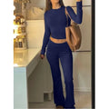 Autumn New Round Neck Short Fit Long Sleeve T Shirt Mildly Spicy Pants Casual Sports Yoga Two Piece Set Women’s Fashion