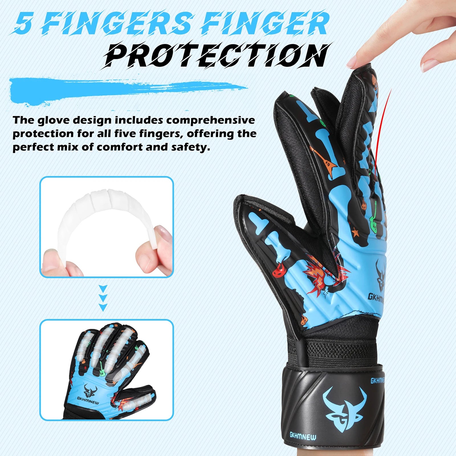 Goalkeeper Gloves with Fingersave Breathable Soccer Goalie Gloves with 4mm Latex for Kids Youth and Adults