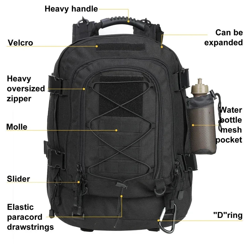 Extra Large 60L Tactical Backpack for Men Women Outdoor Water Resistant Hiking Travel Laptop Backpack