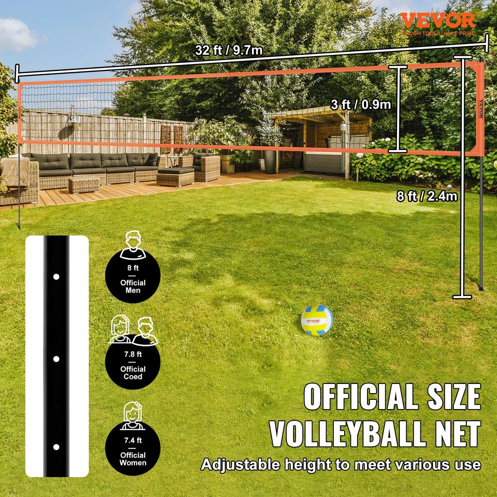 Portable Volleyball Net System Adjustable Height with Aluminum Poles Complete Set with Pump and Carry Bag