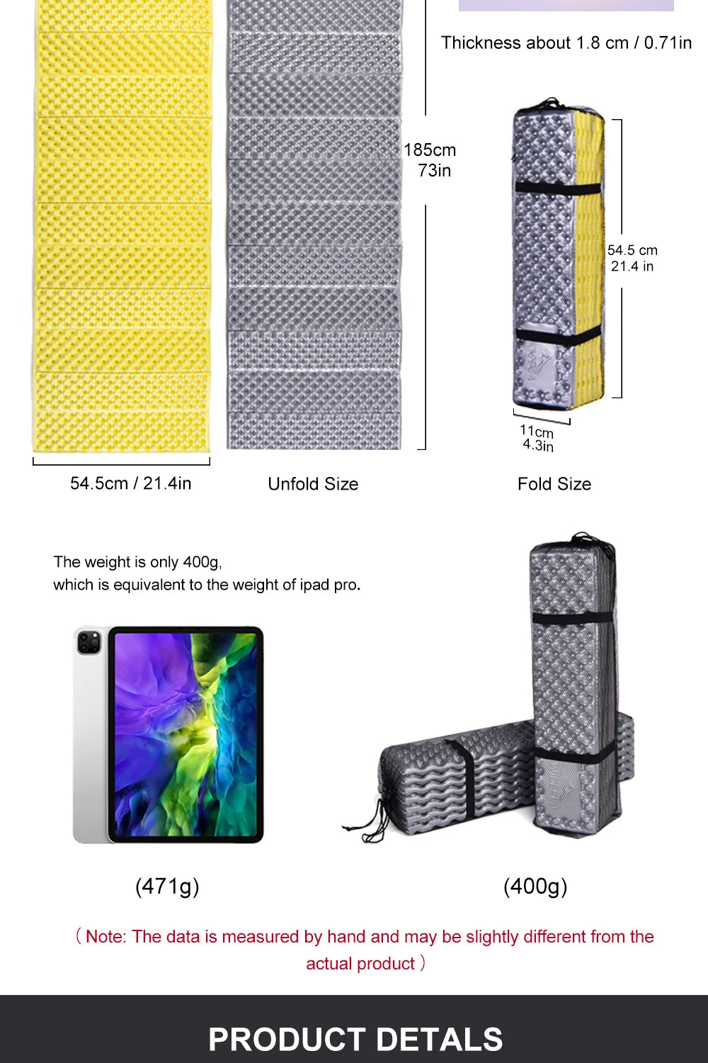 Camping Mat, Portable Sleeping Pad with Foam Cushioning, Waterproof and Moisture‑Proof Picnic Bed Mattress for Travel and Trekking