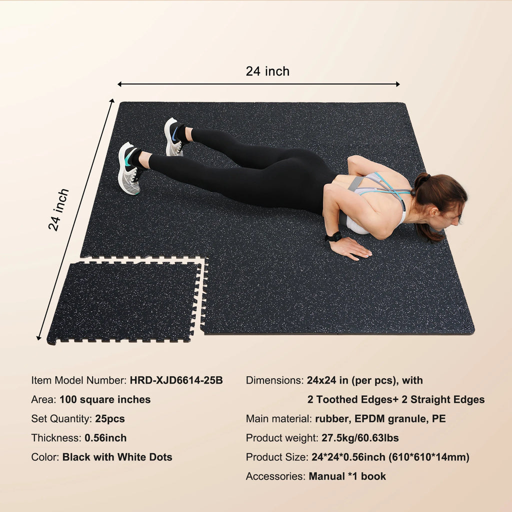 25 0.56 Inch Rubber Top Interlocking Tiles  with EVA Foam, Thick Floor Mats 24/48/100 sq.ft Coverage