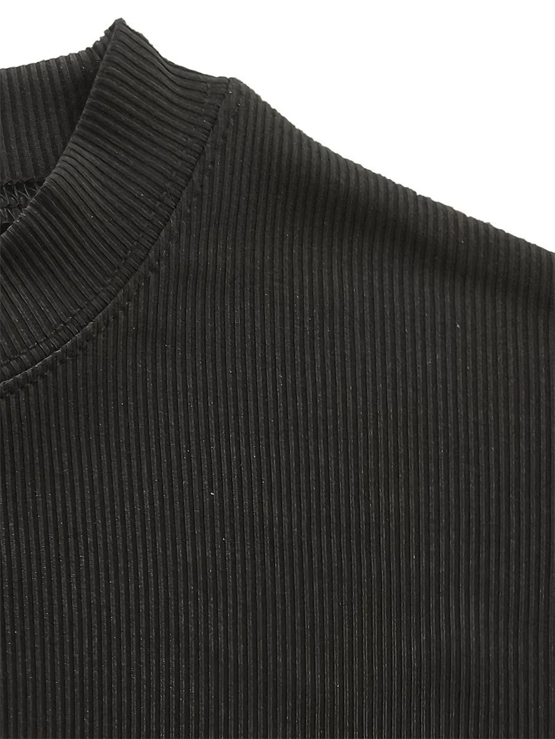 Mens Small High Collar Stripe T Shirt Short Sleeve Fitness Top Casual Sport T Shirt