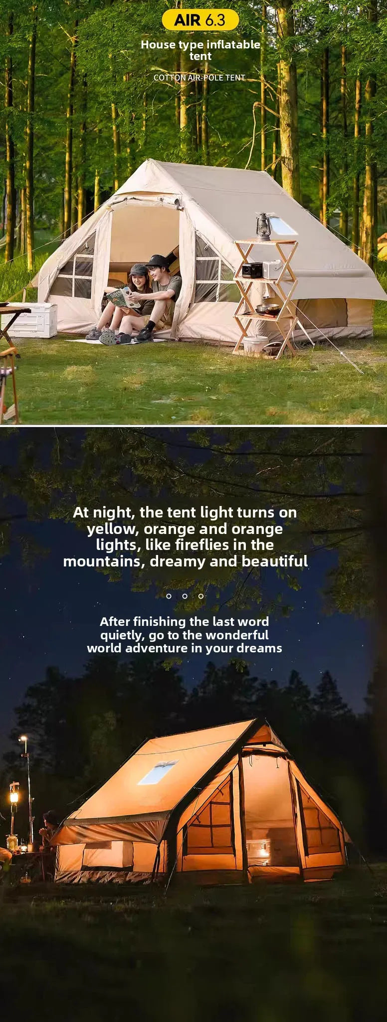 Inflatable Tent With Skylight and Chimney