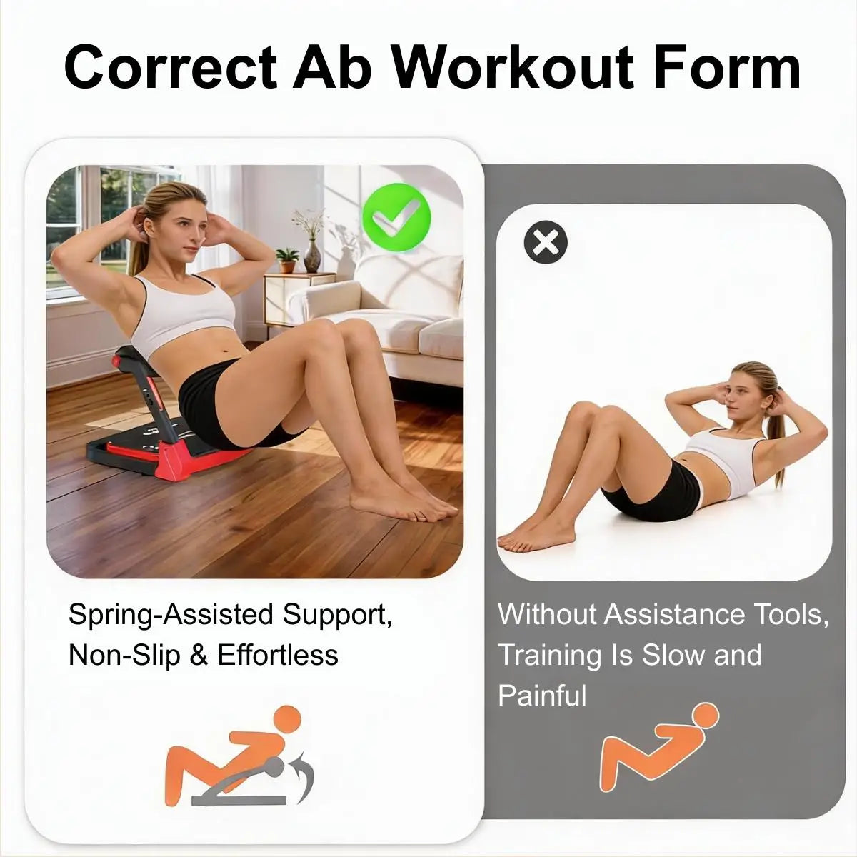 Abdominal Trainer Foldable Home Ab Workout Device with 3 Adjustable Resistance Levels for Sit Up and Core Training
