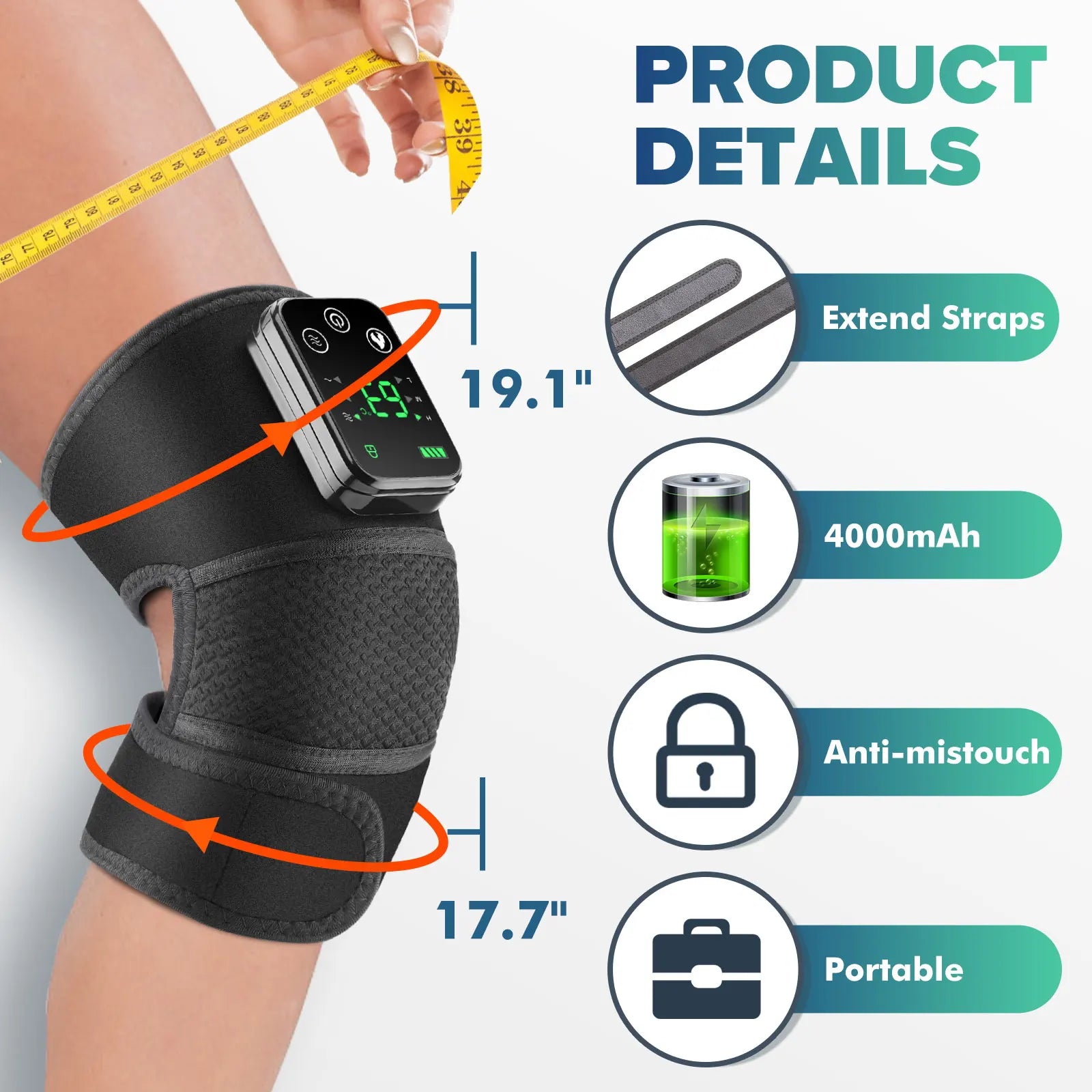 Knee Heating Massager Joint Physiotherapy Pad Hot Compress Vibration Massage 3‑in‑1 Knee Elbow Shoulder Support with 4000mAh Battery